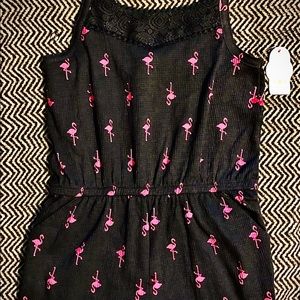 Black Flamingo Print Shorts Romper 🦩